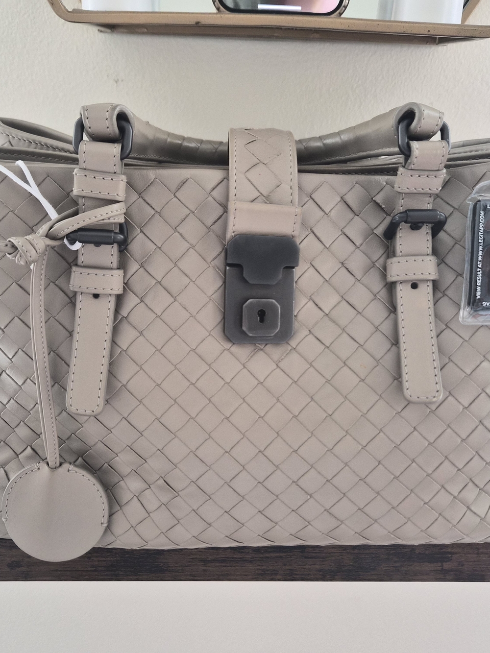 Braided Leather Satchel Handbag - Taupe